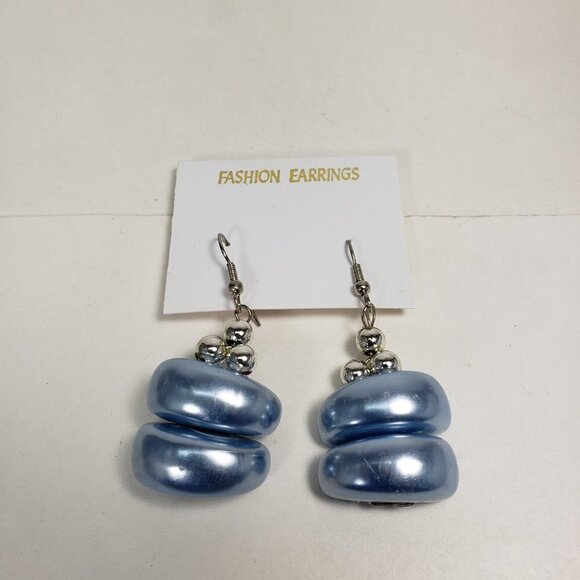 Women's Stylish Silver tone & Blue Beaded Design Drop Dangle Earrings - 2-inch - Picture 5 of 6